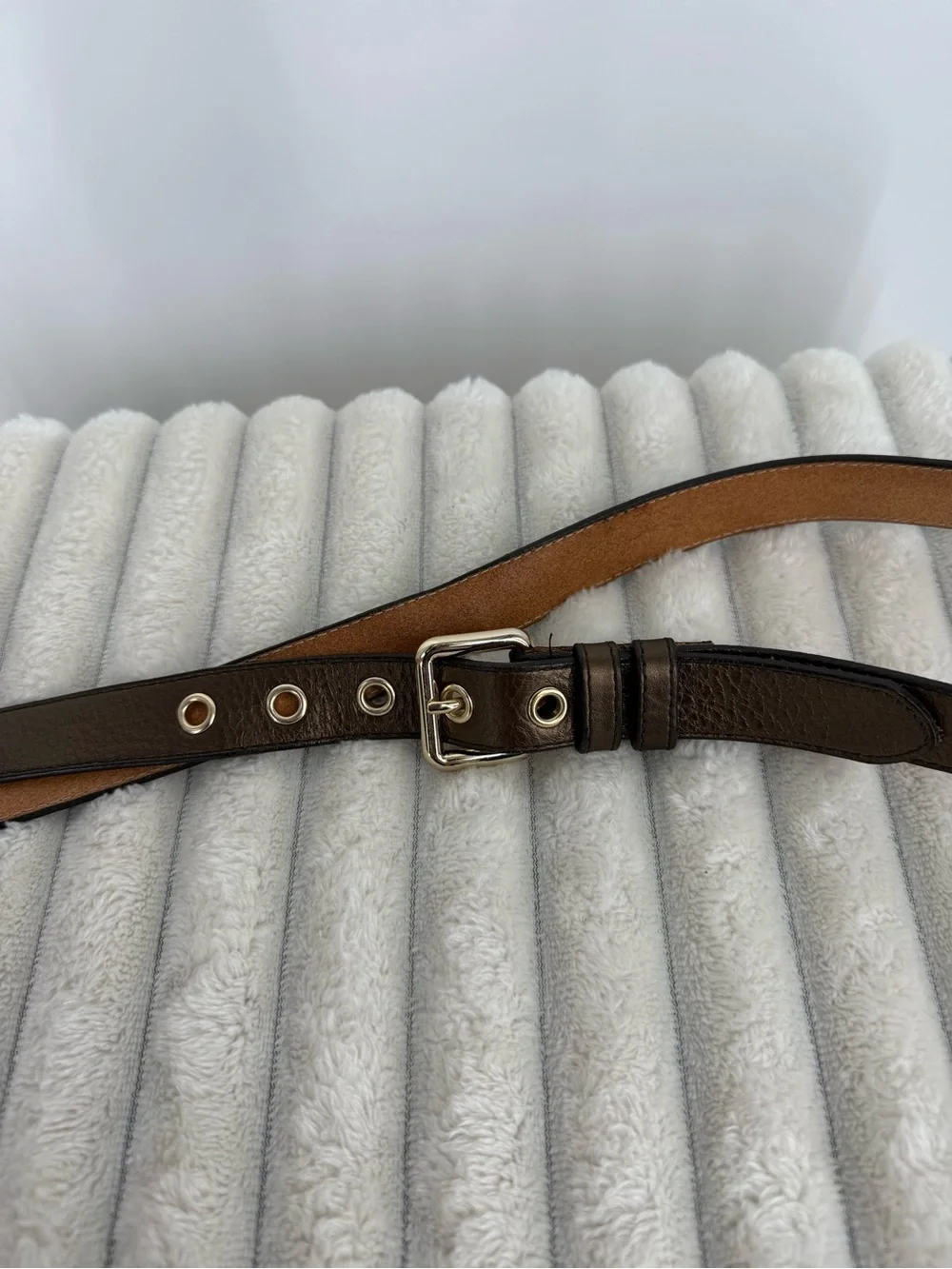 Gap Metallic Brown Leather Women's Belt with Gold Buckle Sz L